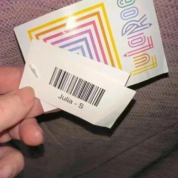 Lularoe small pink waffle texture Julia T-shirt‎ dress with black micro stripes. - Picture 4 of 7